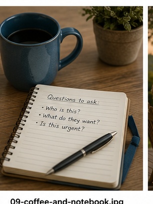 Coffee and a notebook on a table, ready for a calm conversation.